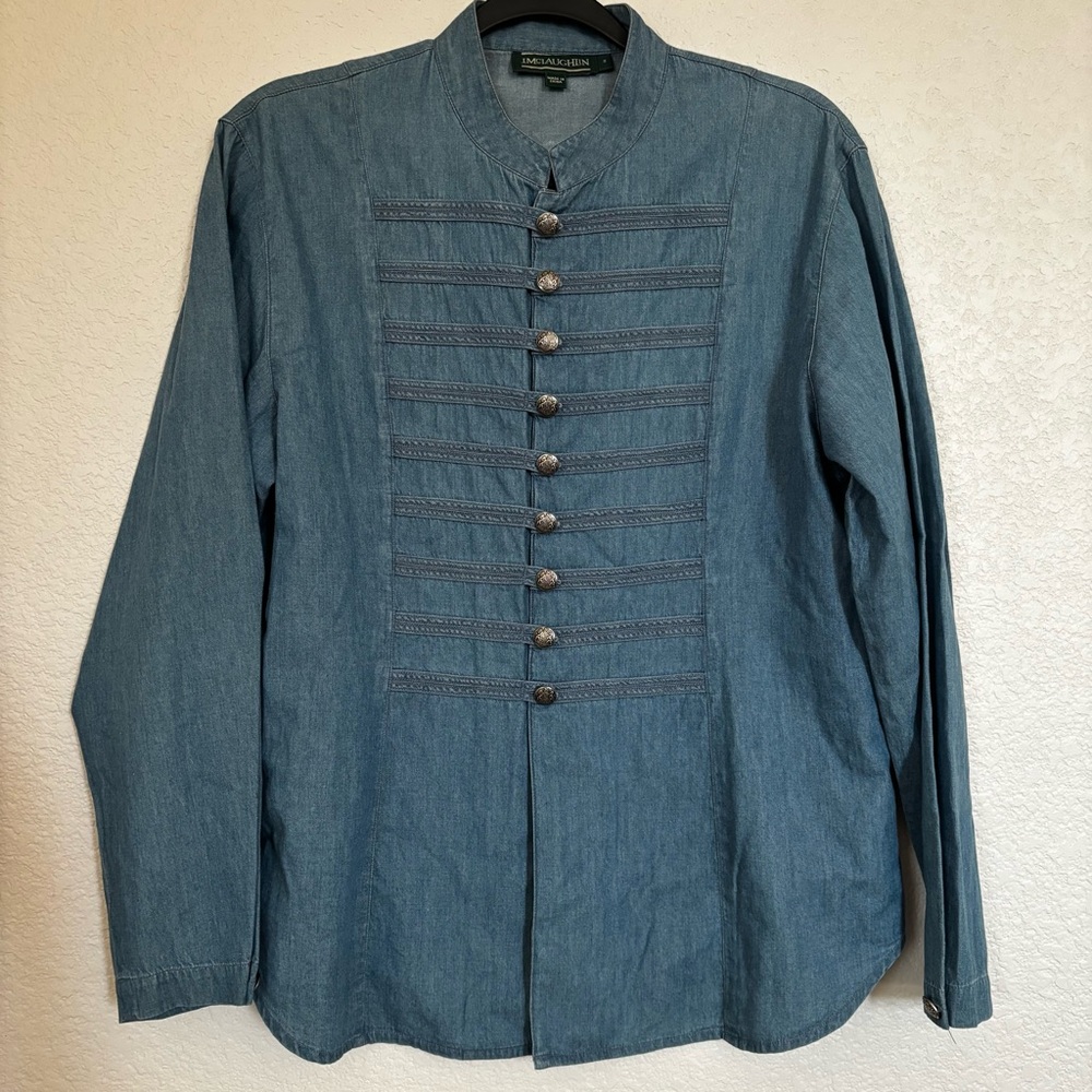 J. McLaughlin Blue Military-Style Shirt Jacket
